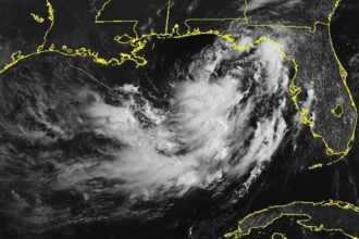 A satellite and infrared image of the storm forming near the coast of Florida