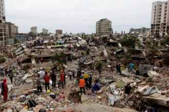 Several buildings destroyed after the powerful earthquake that struck Venezuela