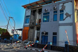 A house completely destroyed after the powerful earthquake