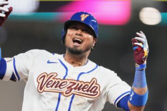 The Venezuelan hitter celebrating after winning the World Series championship