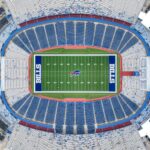 An aerial view of the Bills’ new stadium, showing the entire field and its massive stands