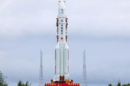 The white Chinese rocket with multiple decorations