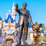 The story of Walt Disney holding hands with his most successful creation and drawing, Mickey Mouse