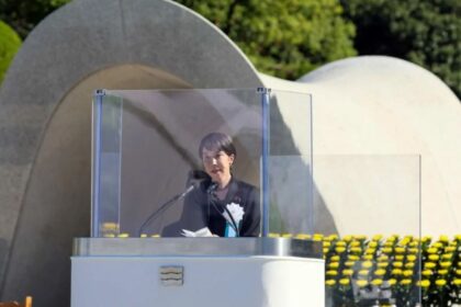 Japan’s Prime Minister delivering a speech commemorating the attacks on Hiroshima and Nagasaki