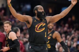 James Harden will stay in Cleveland: Agrees to $97 Million, Three-Year Contract Harden celebrating with his arms wide open after hitting a game-winning shot