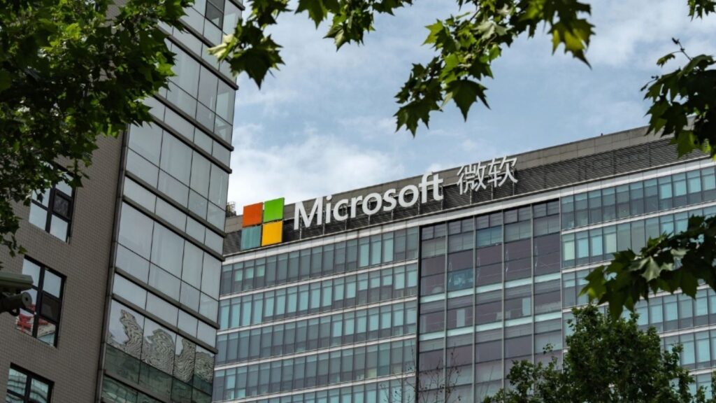 A view of Microsoft’s offices in China surrounded by trees