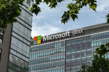 A view of Microsoft’s offices in China surrounded by trees