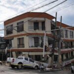 A completely destroyed building after the earthquake in Peru