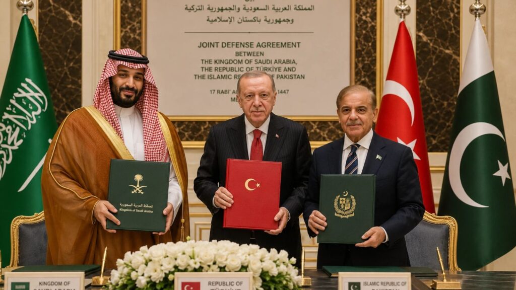 Saudi Arabia, Turkey and Pakistan shock the world with new defense agreement The three leaders of the major nations posing together for a photo while holding the signed agreements