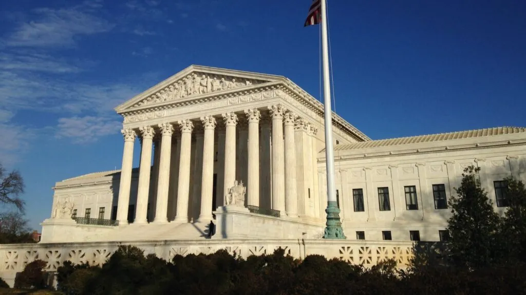 A panoramic photo of the U.S. Supreme Court showcasing its beautiful architecture