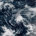 Tropical storm Moke threatens Hawaii with strong winds and heavy rain A panoramic view from space of the storm passing near Hawaii