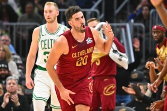 Warriors complete their roster with veteran shooter Georges Niang the veteran player celebrating euphorically after hitting a three-pointer