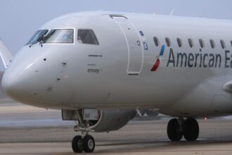 An American Airlines plane about to take off