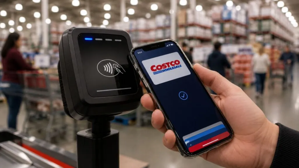 A person paying with their phone using a Costco card
