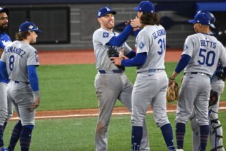 Dodgers punch their ticket to the MLB Playoffs with win over reds Several Dodgers players celebrating another victory on the pitcher's mound