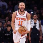 Brunson celebrating a big win against Cleveland