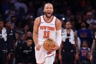 Jalen Brunson takes his talents from the NBA court to Saturday Night Live Brunson celebrating a big win against Cleveland