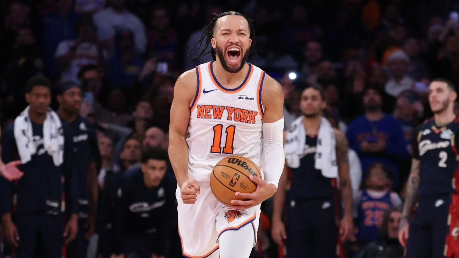 Jalen Brunson takes his talents from the NBA court to Saturday Night Live Brunson celebrating a big win against Cleveland