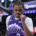 Keyonte George secures $157.5 million deal with the Utah Jazz Keyonte celebrating with his fist after making an important basket