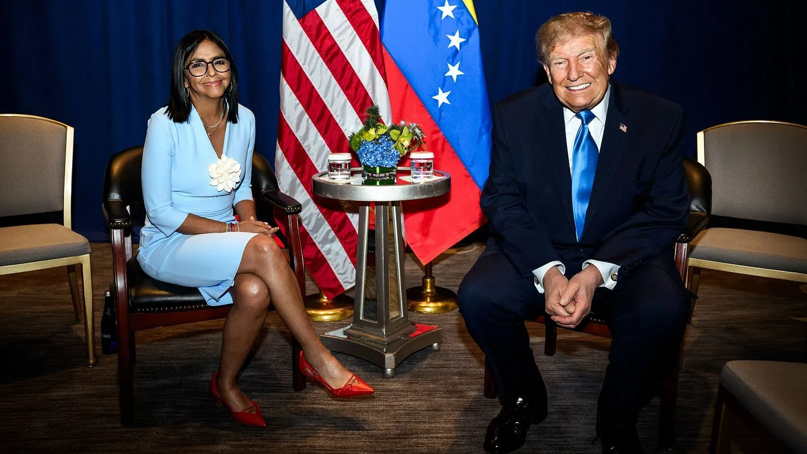 Trump and Delcy Rodríguez meet in New York in first encounter since Maduro’s capture The leaders of each country sitting down and smiling at the camera