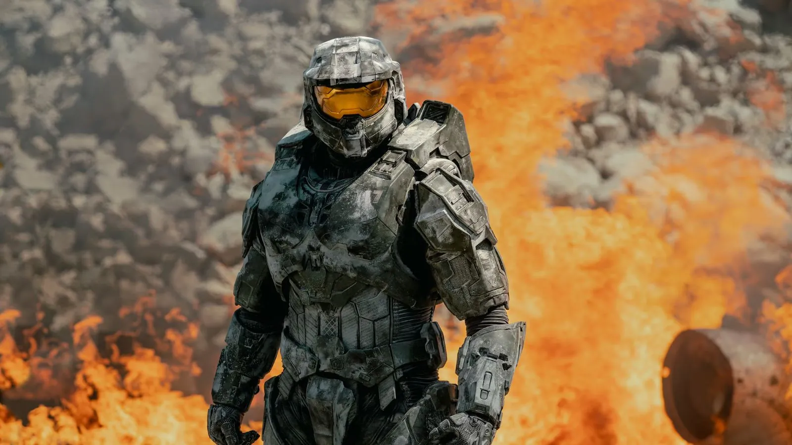 Xbox makes a stunning move as activision takes over the next Halo game The main character of the game walking amid explosions