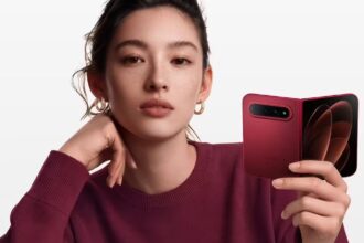 Xiaomi unveils the 18 Fold: A powerful new passport-style foldable phone A young Asian woman holding the new red Xiaomi phone